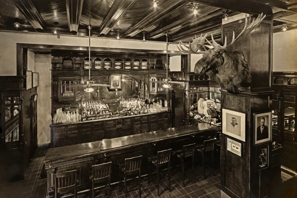 Interior of the historic Menger Bar, modeled after the House of Lords taproom in London