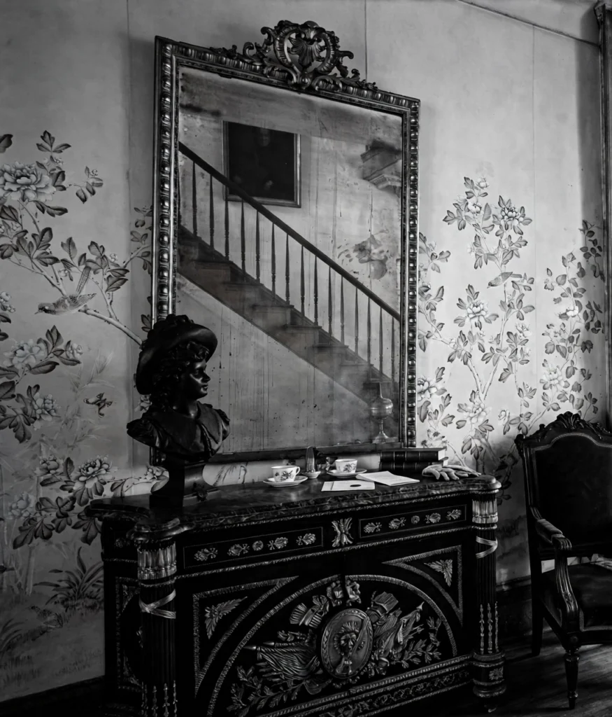 Interior parlor at The Myrtles Plantation, including the historic mirror